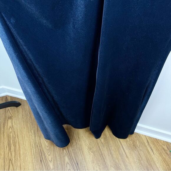 Jenny Yoo Women’s 2 Ellis Blue Velvet V Neck Open Back Tie Long Formal Dress 12 - Picture 11 of 15